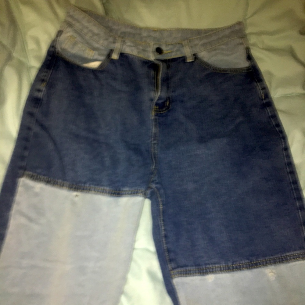 Patched Blue Baggy Jeans